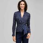 Long Sleeve Tie Front Blouse, Admiral Navy & White, small