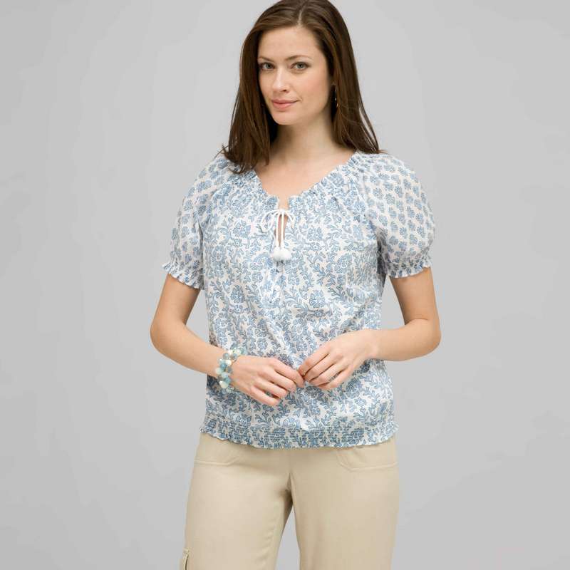 Short Sleeve Raglan Smock Shirt., Multi, large