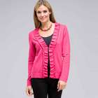 Long Sleeve Ruffle Front Cardigan, Begonia Pink, small