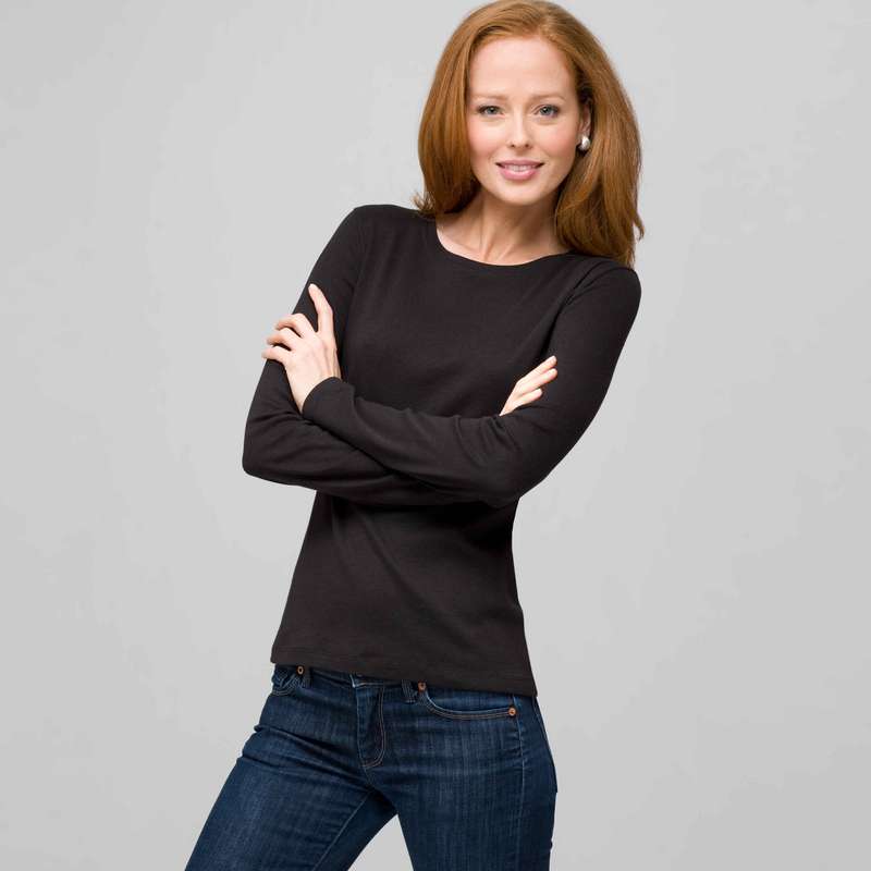 Long Sleeve Crew Neck, Black, large