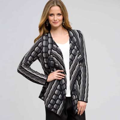 Open Front Texture Cardigan, Black & Sugar, medium