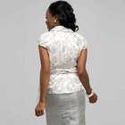 Short Sleeve Wrap Blouse with Tie Front, Slate Multi, small