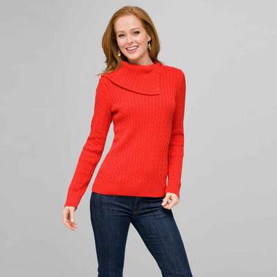 Long Sleeve Button Out Turtle Neck, Fire Red, medium
