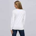 Long Sleeve V-Neck Top, White, small