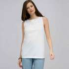 Embroidered Boat Neck Top., White, small
