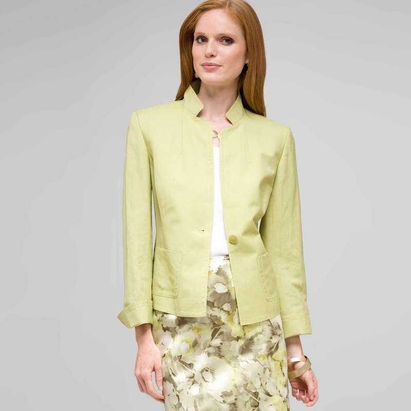 Washable Linen 1 Button Jacket, New Dill, large