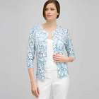 3/4 Sleeve Button Front Crew Neck Cardigan., Multi, small