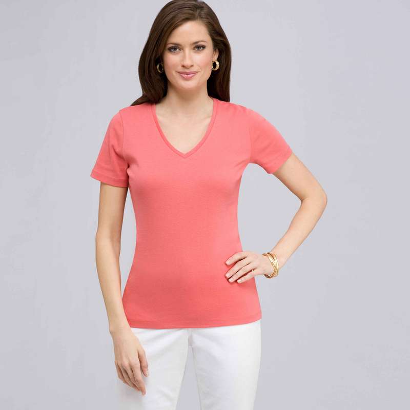 Short Sleeve V-Neck Tee, fiesta coral, large