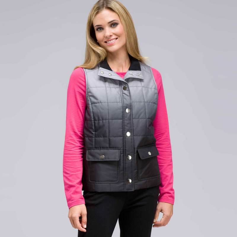 Mock Neck Quilted Vest, Black Multi, large