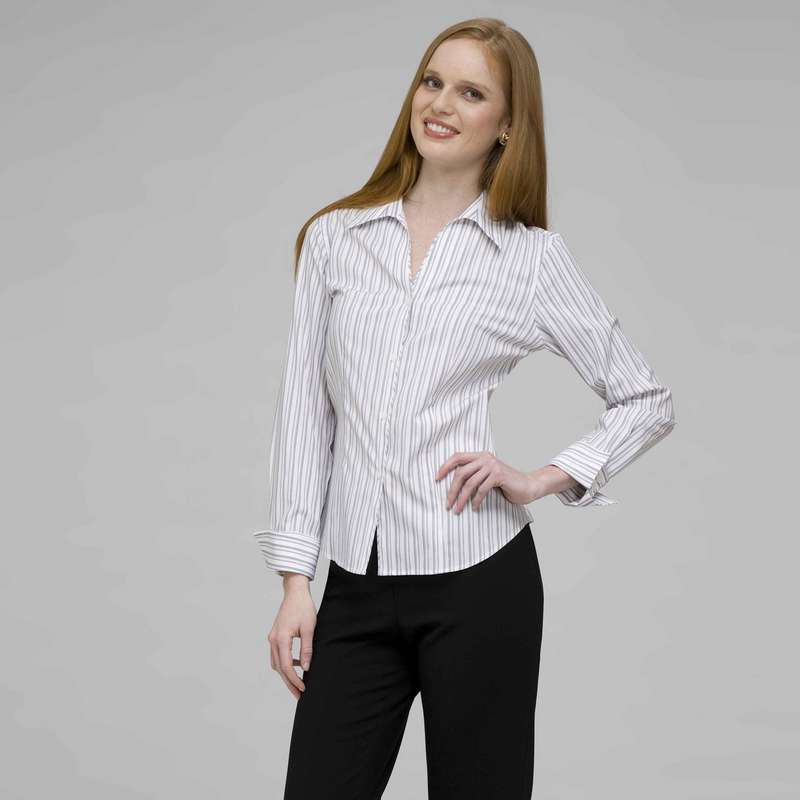 Platinum Red Stripes Easy Care Fitted Shirt, White, large