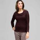 3/4 Sleeve Novelty Pointelle Cowl Neck, Black Multi, small