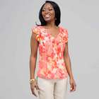 Ruffle Neckline Button Down Blouse, New Coral Multi, small