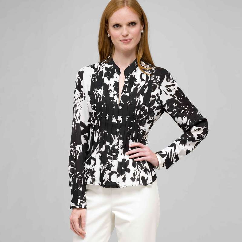 Floral Print Blouse, Black & White, large