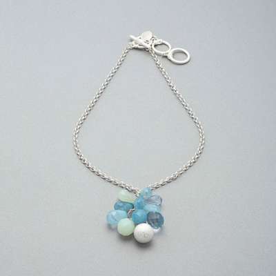 Cluster Drop Necklace, Silver, medium