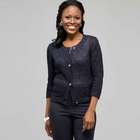 3/4 Sleeve Button Front Cardigan, Ink & Silver, small