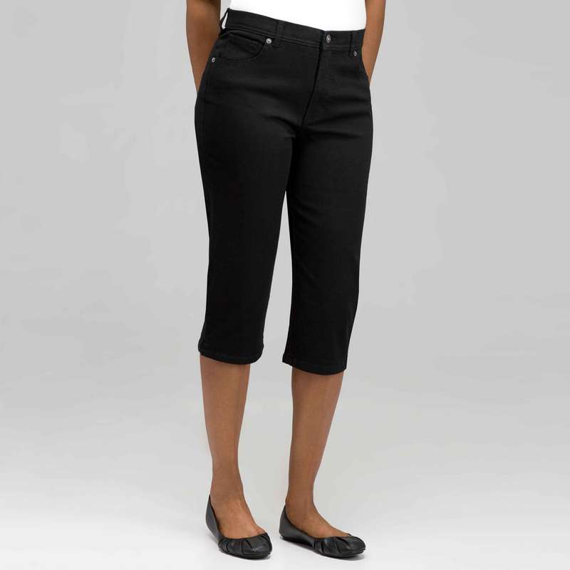 Classic Denim Straight Leg Capri, Black, large
