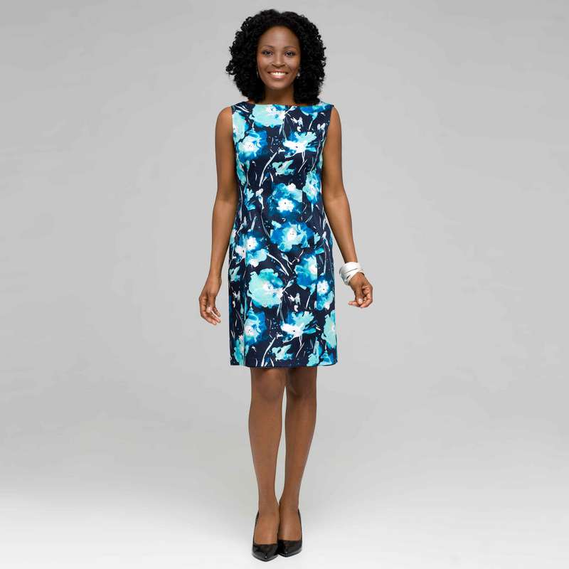 Floral Sheath Dress, Surf Spray & Navy, large