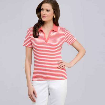 Knit Pullover, fiesta coral & white, medium