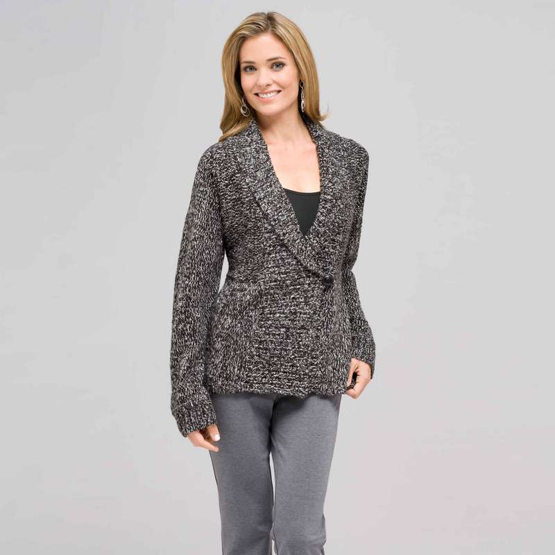 Long Sleeve Dolman Wrap Cardigan, Black & Sugar, large