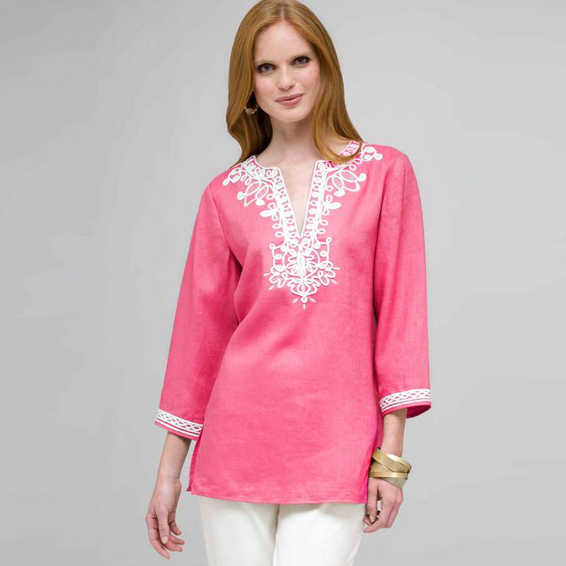 3/4 Sleeve Tunic, Hot Pink & White, large
