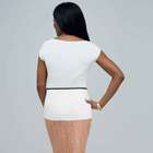 Belted Short Sleeve Knit Top., Ivory, small