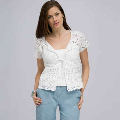 Raglan Sleeve Tie Front Cardigan., White, medium