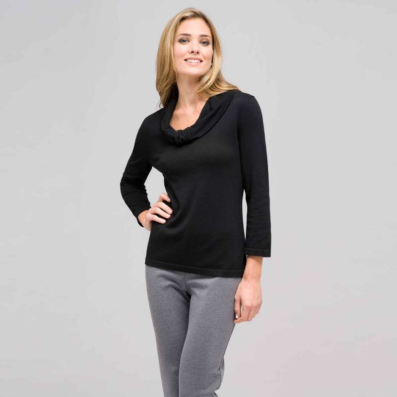 Cowl Neck Sweater, Black, large