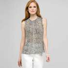 Sleeveless Pleated Top., White & Black, small