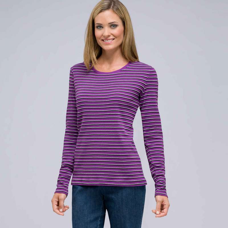 Long Sleeve Crew Neck Top, Meadow Violet Multi, large