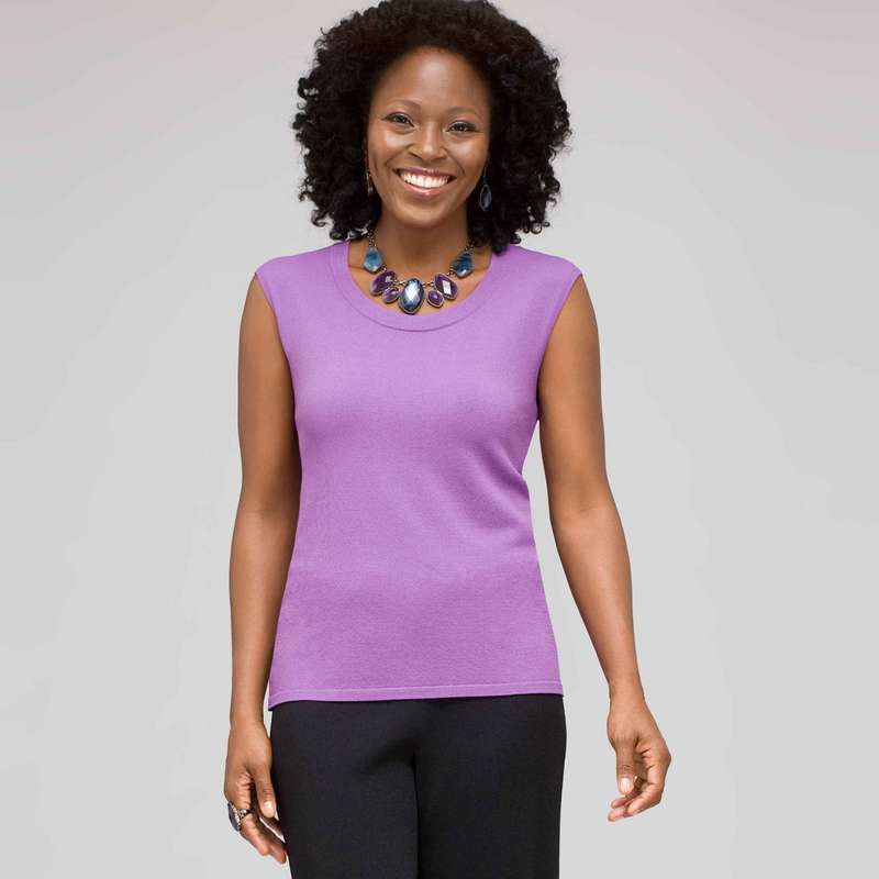 Sleeveless Scoop Neck Shell, Crocus, large