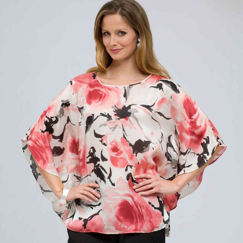 Floral Poncho Blouse, meadow rose combo, large