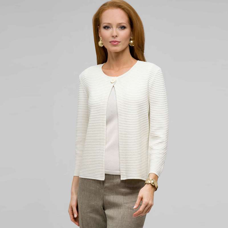 One Button 3/4 Sleeve Cardigan, Bone, large