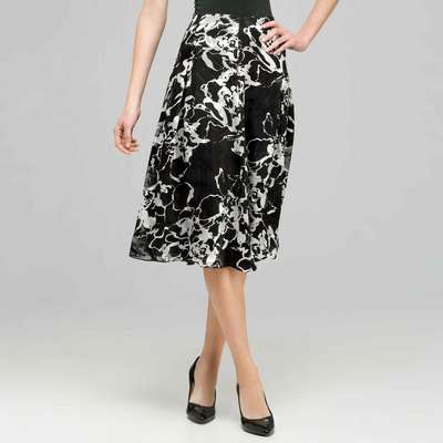 Pleated Flare Skirt., Black & White, medium