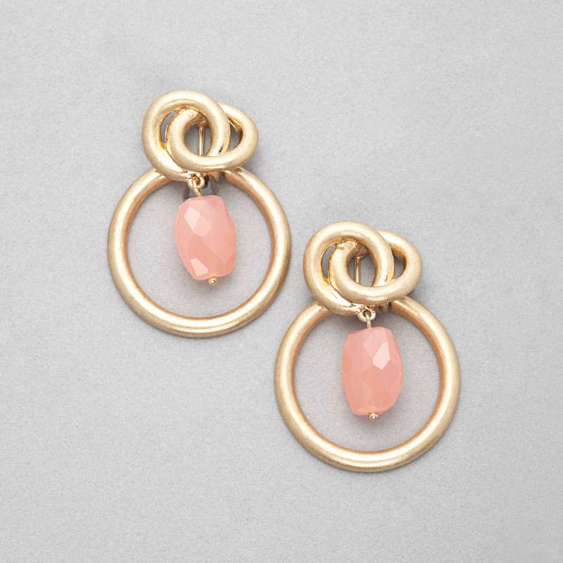 Pink Quartz Hoop Earring, Gold, large