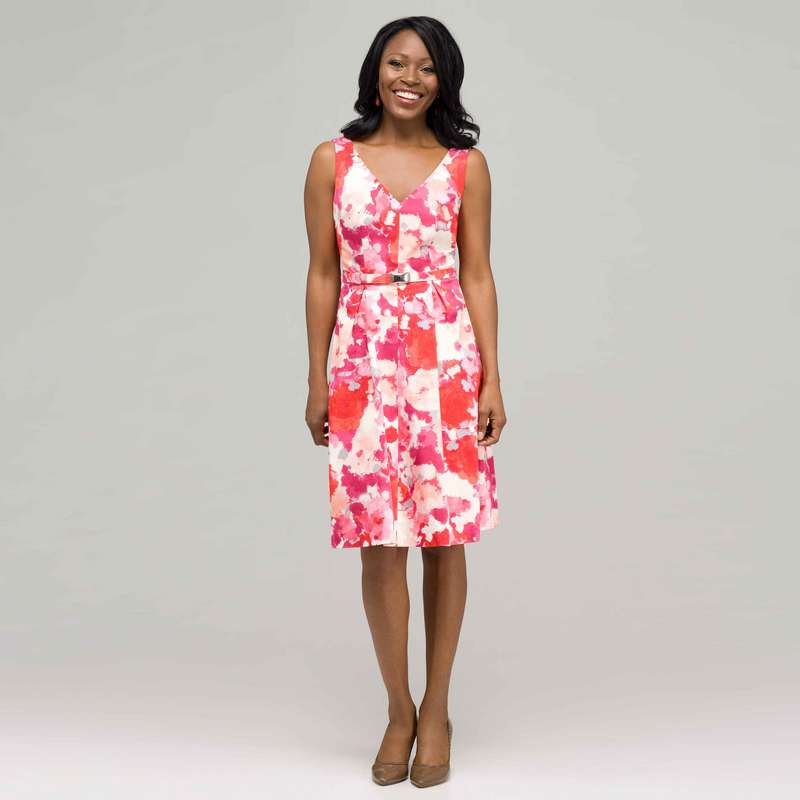 Floral V-Neck Dress, Pink Multi, large