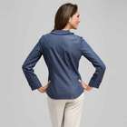 Striped Pleated Ruffle Front Shirt, Admiral Navy & White, small