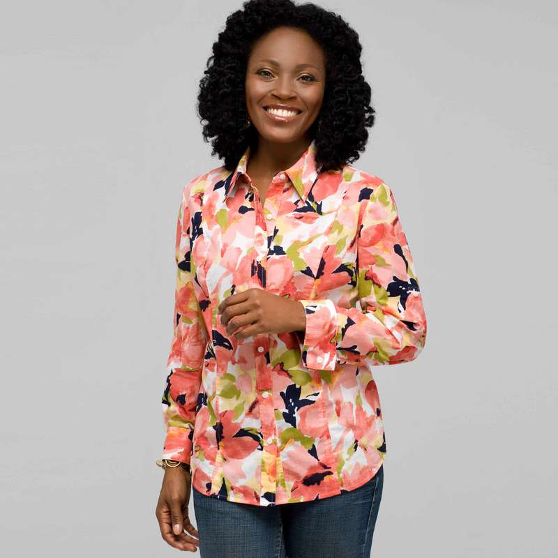 Floral Long Sleeve Roll Up Shirt, Multi, large