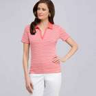 Knit Pullover, fiesta coral & white, small