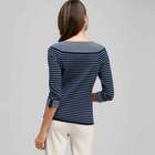 3/4 Sleeve Boat Neck Striped Knit, Navy Multi, small