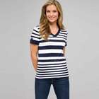 Striped Sleeve V-Neck Roll Cuff Tee, swiss navy & white, small