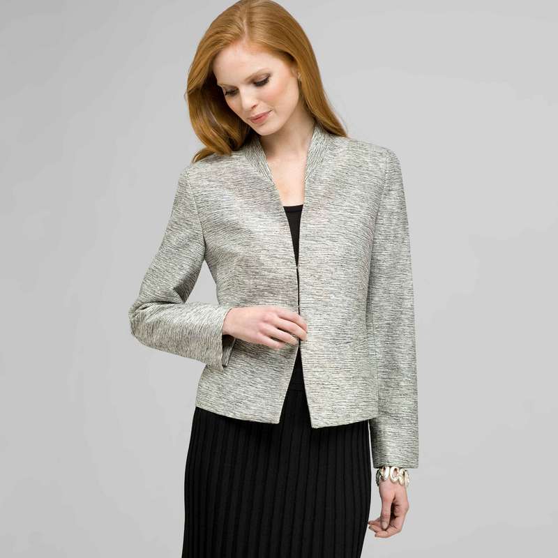 Flat Front Open Jacket., Black & White, large