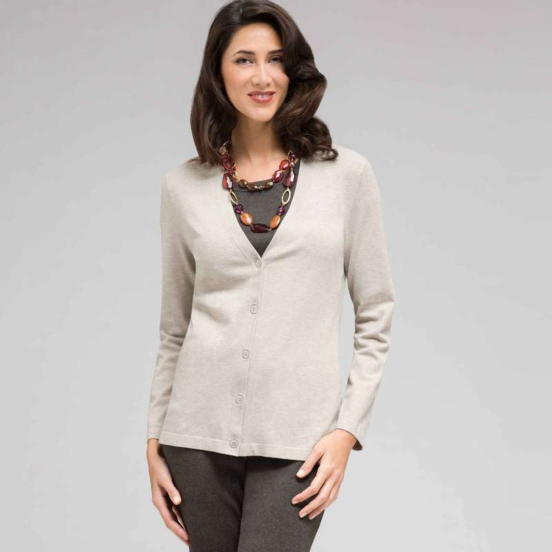 Long Sleeve Cardigan, Light Caraway Heather, large