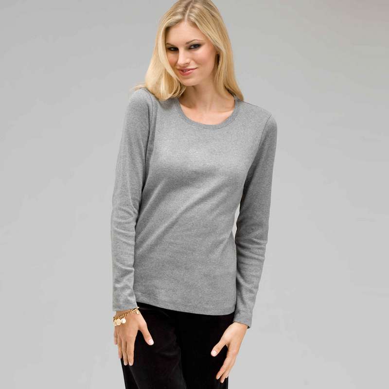 Long Sleeve Crew Neck, Grey Heather, large