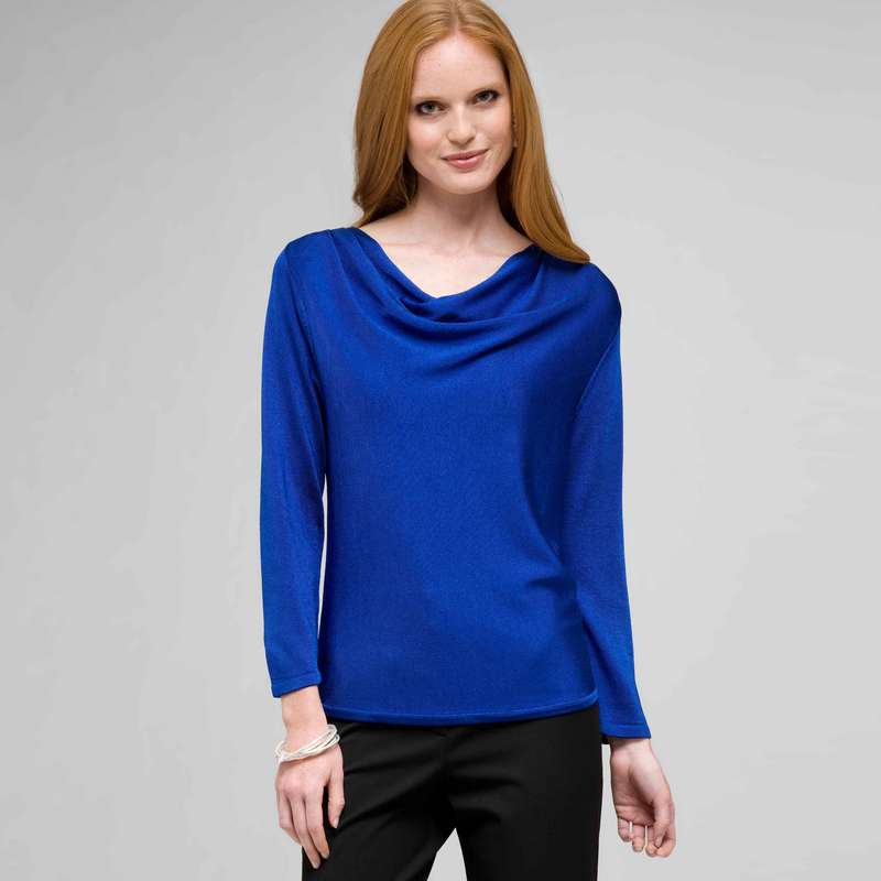 Draped Neck Top, Cobalt, large