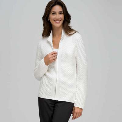 Textured Zip Front Cardigan, Sugar, medium