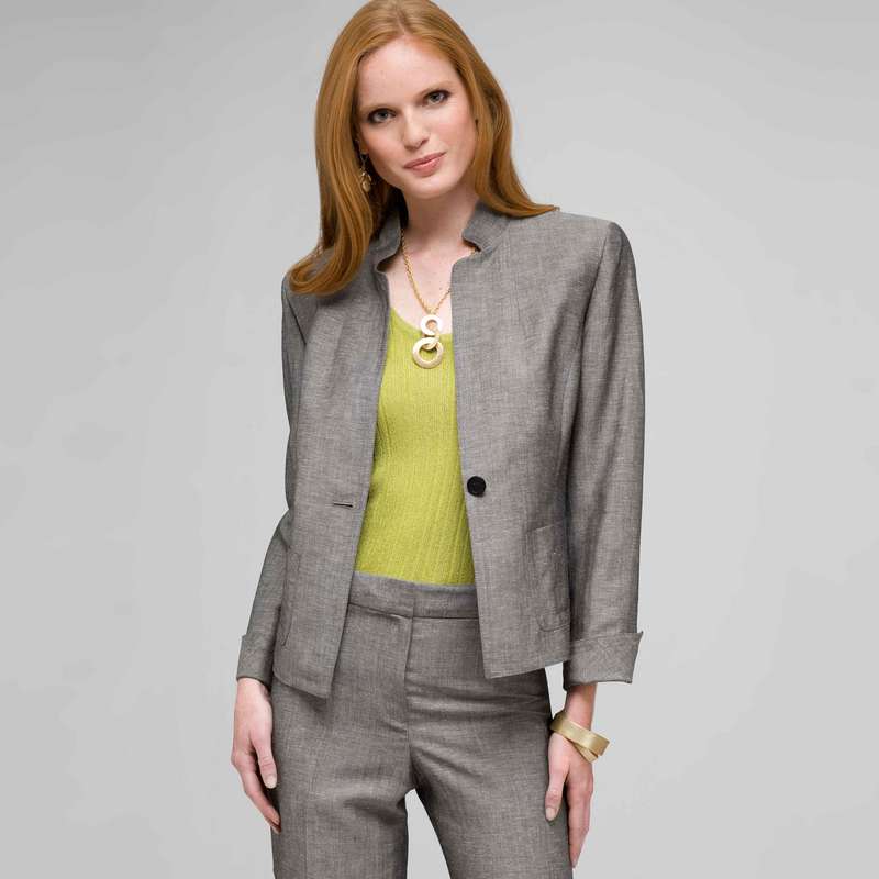 Washable Linen 2 Pocket Jacket, Black & White, large