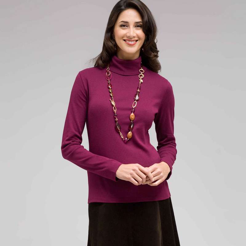 Long Sleeve Turtleneck Top, Plum Wine, large