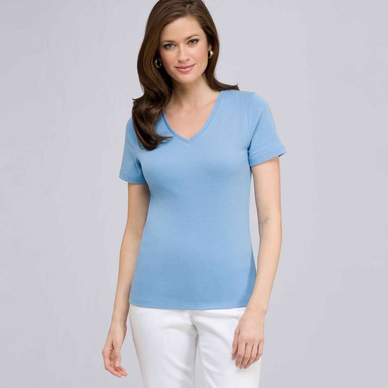 Short Sleeve V-Neck Tee, clear sky, large