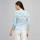 3/4 Sleeve Button Front Crew Neck Cardigan., Multi, small