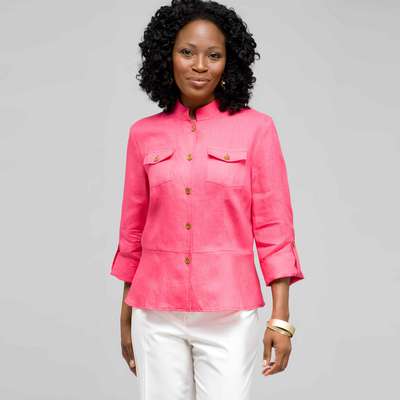Button Front Shirt, Hot Pink, medium